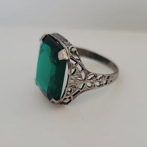 Antique Art Deco Glass & Sterling Ring